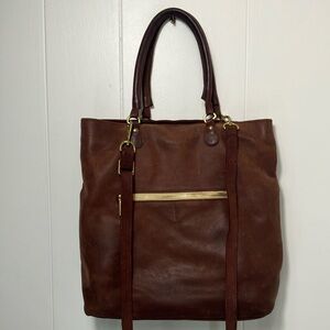 Sseko crossbody‎ travel 100% Leather Brown tote style Large Bag Purse